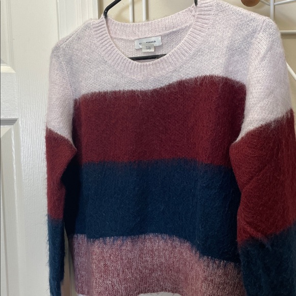 Club Monaco Mohair Blend Long Sleeve Striped Sweater - Red / Navy - M - Picture 2 of 10